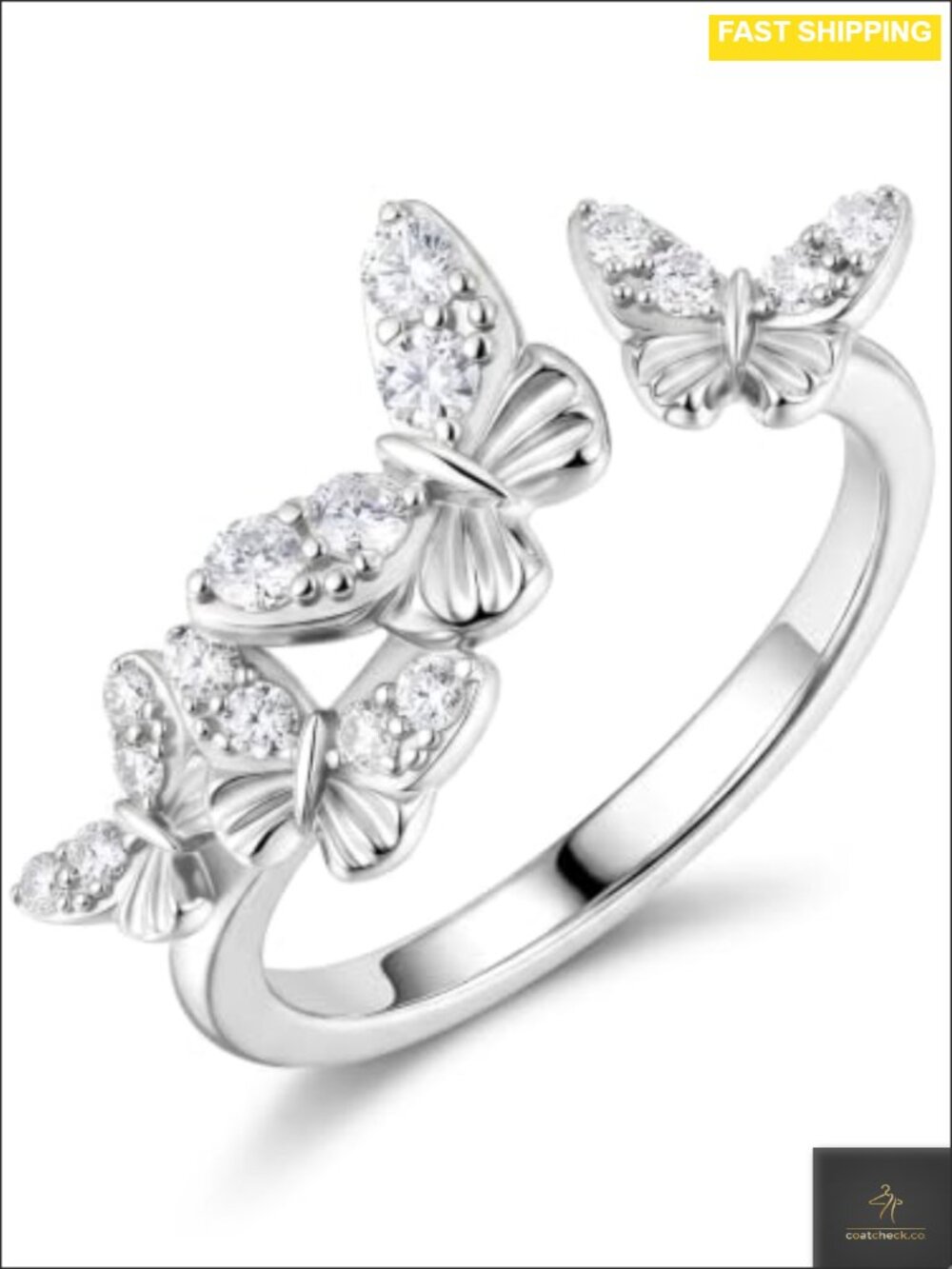 Moissanite Butterfly Star Adjustable Ring 925 Sterling Silver Stacking